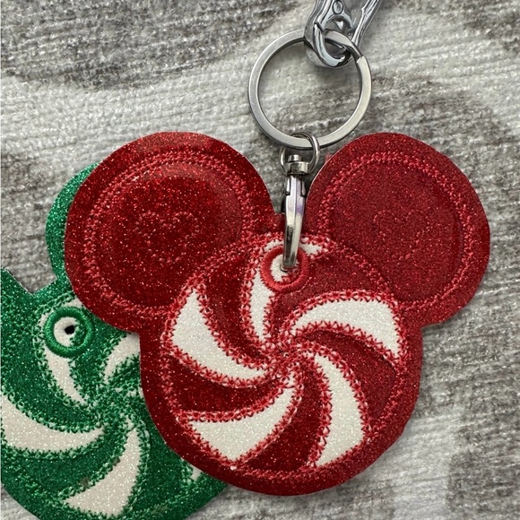 Disney Red and Green Mickey Mouse peppermint bag charm Keychain set of two - Picture 2 of 4